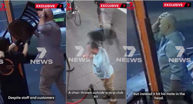 WATCH: We Got A Guy Taking A Thrown Chair Off The Back Of His Head Outside A Strip Club In Australia