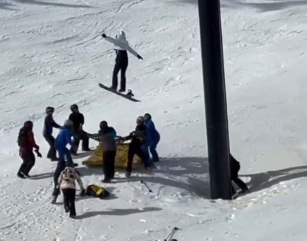 Don't Let This California Snowboarder Falling Off a Chair Lift and Completely Missing The Rescue Net Bully You Into Using The Safety Bar