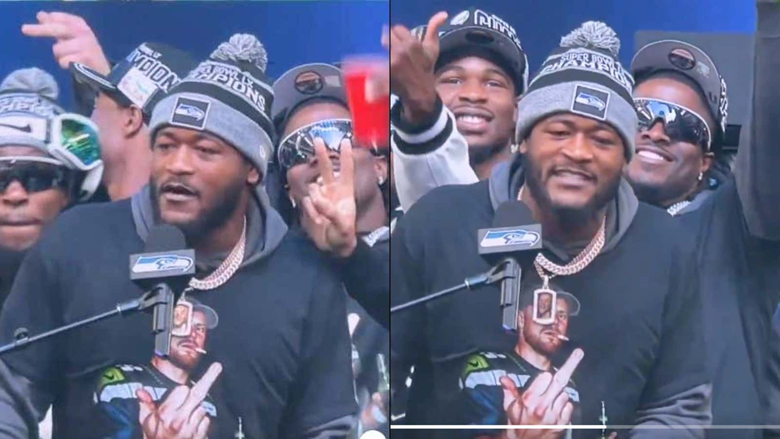 'I Got Two Words For You' - Ernest Jones Cut A DX-Style Promo During The Seahawks Parade To Anyone Who Wants To Talk Shit About Sam Darnold