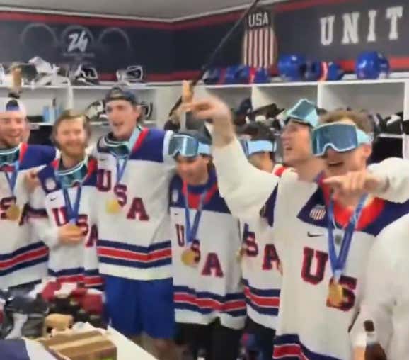 Team USA Belting Out "Courtesy of the Red, White, and Blue" In The Locker Room After Winning Gold Is Peak Americana