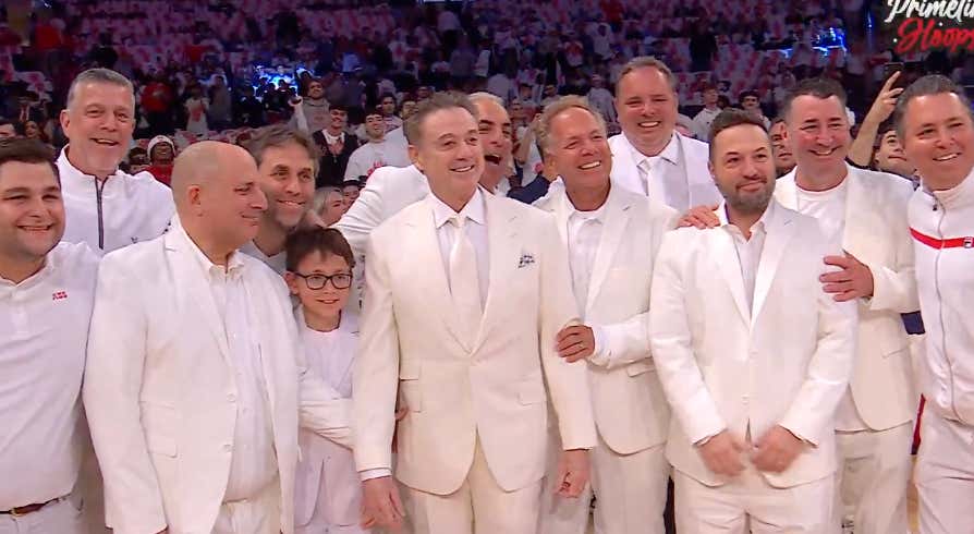 Nothing Screams Big Game Feel Like Rick Pitino And His Pals (Wildcat Paul, Roundball Lenny and Michigan Mike) Rocking The Iconic White Suit