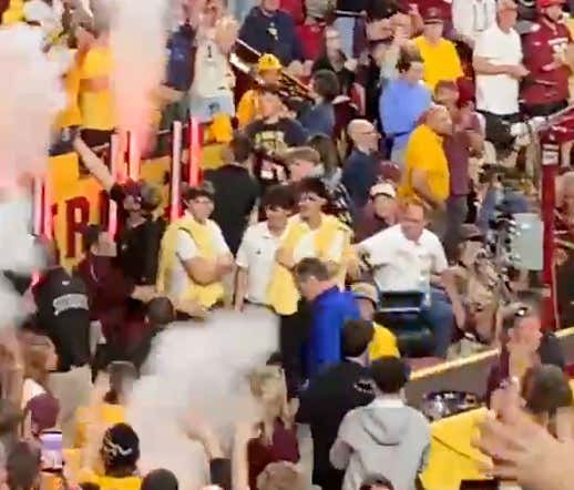 The Most Clutch Man In College Hoops Last Night Was The ASU Guy Who Decided To Blast The Smoke Machine As Bill Self Walked By It After Being Ejected