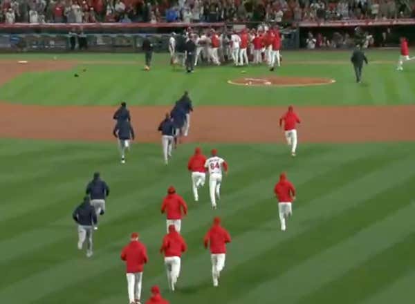 A true joy in life is when the camera cuts to the bullpen guys still jogging in from the outfield after the baseball fight is 90% over