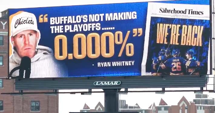 The Sabres Quite Literally Put Ryan Whitney On A Billboard For His "Buffalo's Not Making The Playoffs, 0.000%" Prediction