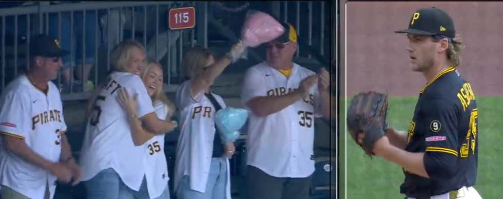 Today In Unique Gender Reveals: Pirates Catcher Joey Bart Wore A Pink Arm Sleeve Ahead Of Braxton Ashcraft's Start With His Family In Attendance