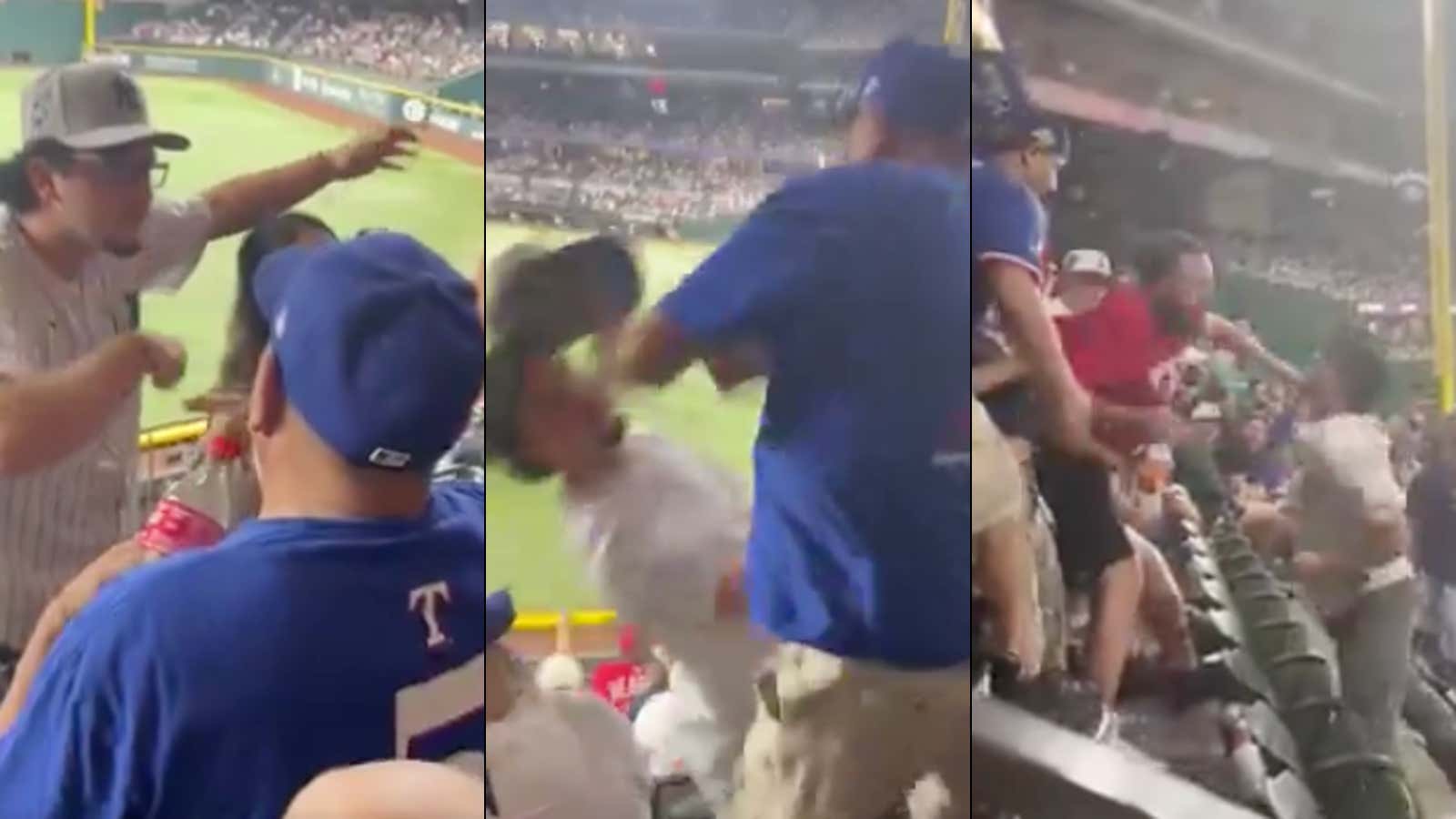 WATCH: Yankees Bro Fights Rangers Fans In The Texas Stands And Eats Multiple Haymakers. But The Internet Is Torn On Who Was In The Wrong