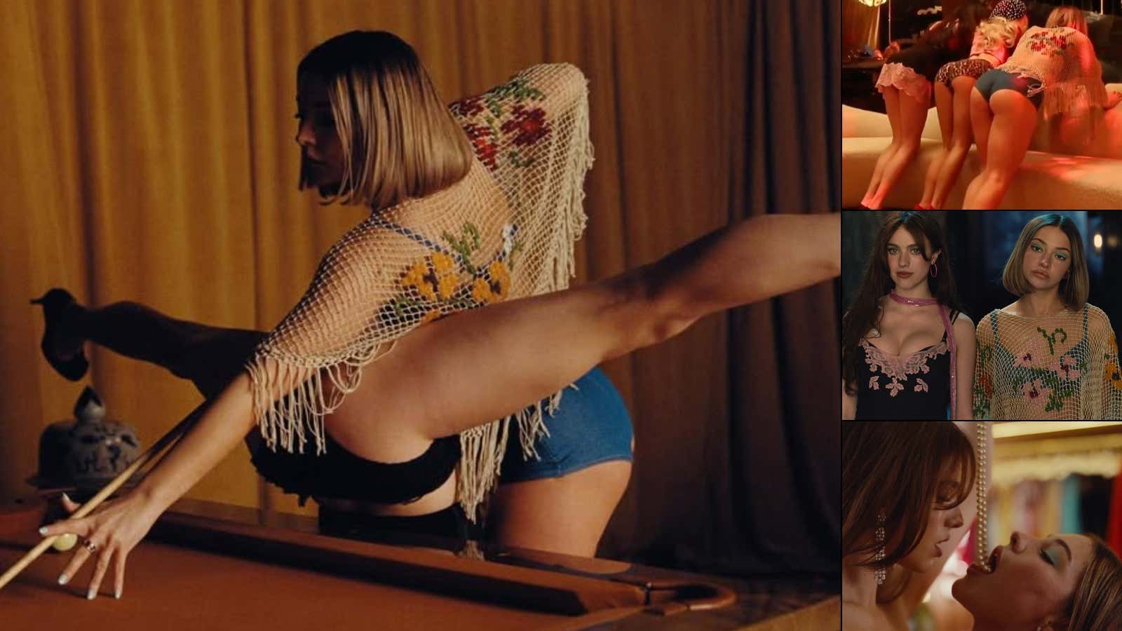 WATCH: Margaret Qualley & Madelyn Cline Shared Some Cheeky BTS  Moments From Their Lingerie Laden Music Video With Sabrina Carpenter