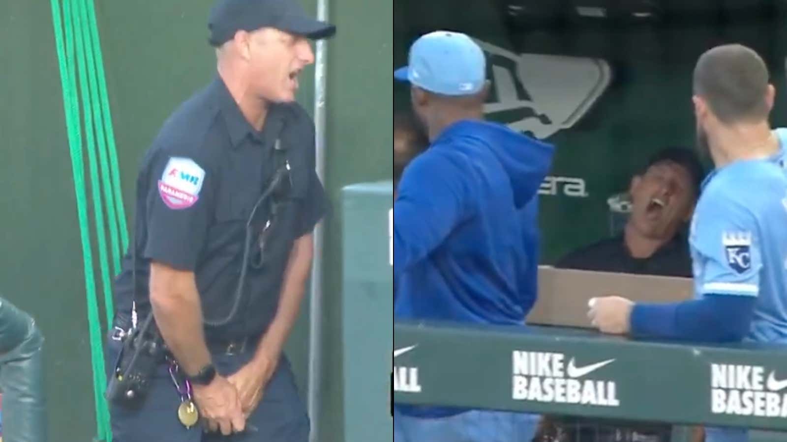 Cup Check! EMT In The Royals Dugout Gets Smoked Right In The Nuts With A Foul Ball