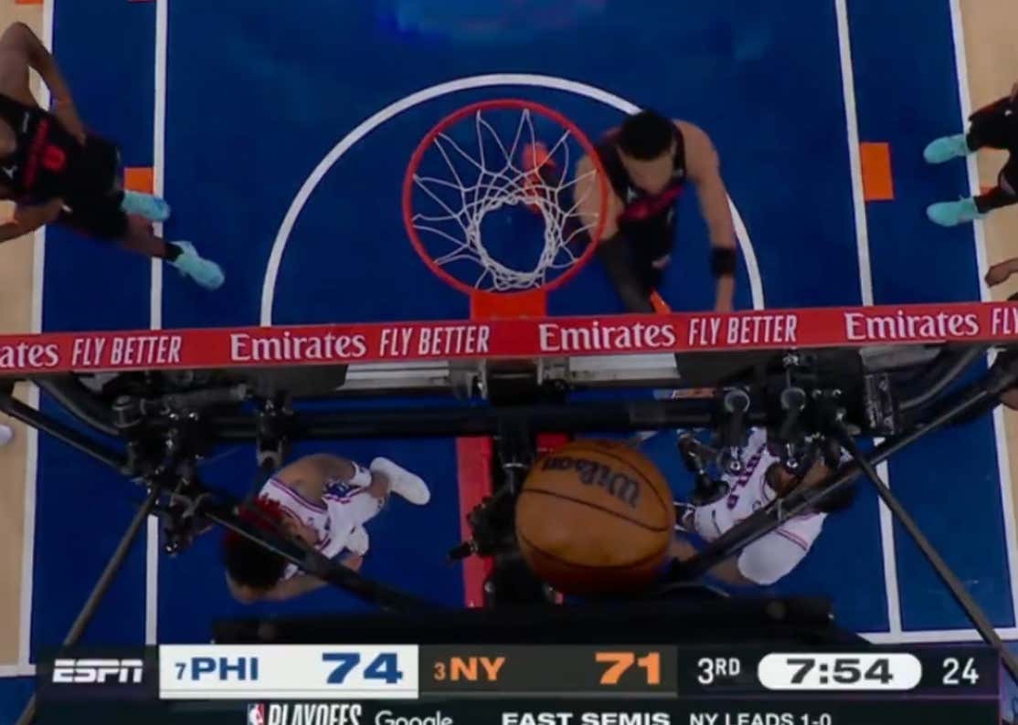 Andre Drummond Blows Game 2 For The Sixers By Losing The Battle For The Trapped Ball On Top Of The Net To Karl Anthony Towns