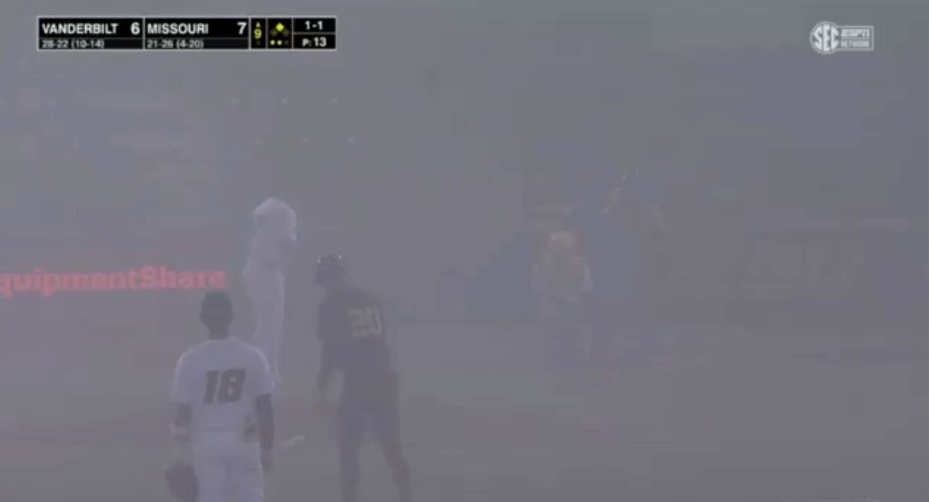We've Got a #FogGate in College Baseball – Vanderbilt Hitter Blasted a Baseball Into Foggy Sky in 9th Inning, Nobody Saw It Come Down, Umpires Ruled it Ground Rule Double Instead of Home Run