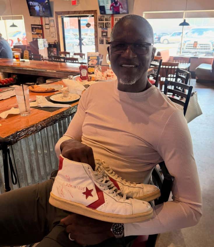 Some Things Are Bigger Than Sports - Dominique Wilkins Gifted A Pair Of All Star Game Worn Shoes To A 9 Year Old In 1985 And That Same Kid Just Recently Gave Them Back To Him 40 Years Later