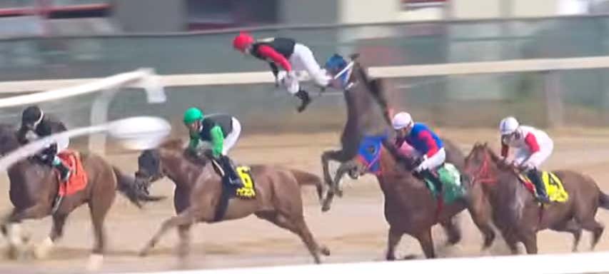 Jockey Edgar Zayas Incredibly Escaped Injury In Taking One Of The Wildest Falls You'll Ever See in Horse Racing