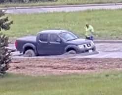 Karma Is Undefeated - Driver Moves A Road Barrier And Ends Up Stuck In Wet Concrete