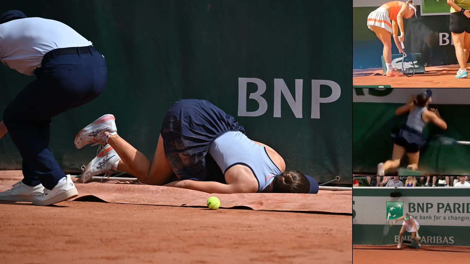 Tennis Players Can't Stop Getting Hurt At The French Open Because They Keep Running Into Advertising Boxes And Rain Tarps Placed At The Back Of The Courts