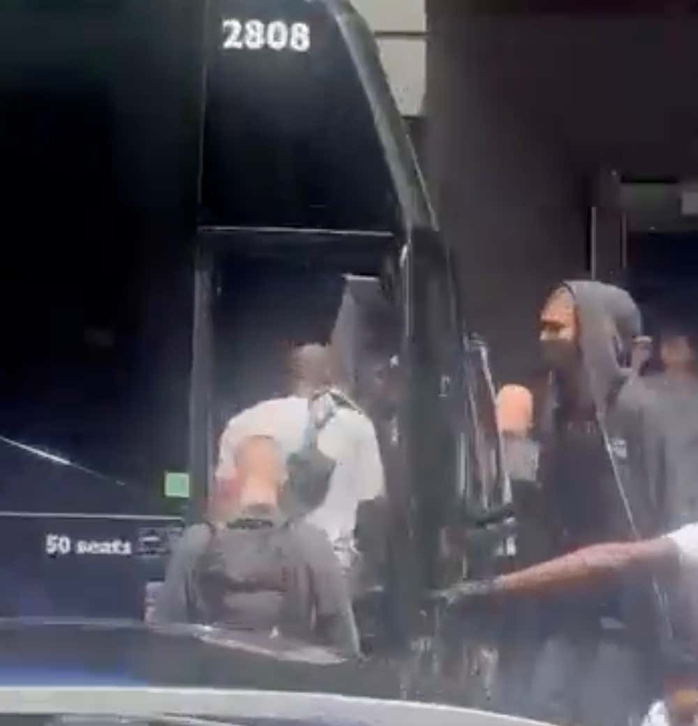 All Hands On Deck! Knicks Fans Are Outside The Spurs Hotel Heckling With “Keep The Bus Running”