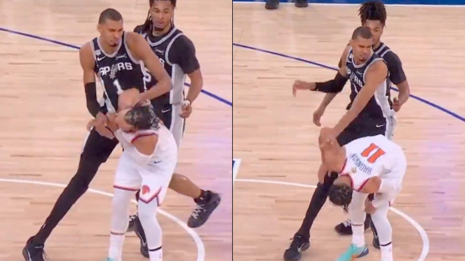 Victor Wembanyama Is Once Again Up To His Dirty, Bitch Ass Plays - This Time Trying To Take Jalen Brunson's Head Off With A Cheap Shot