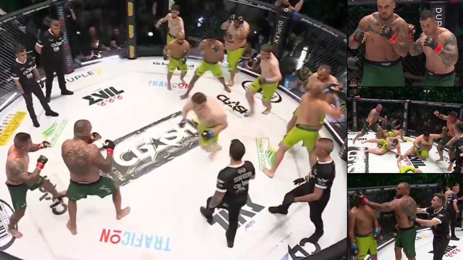 Wild 2v8 MMA Slobberknocker In Czechia Ends With Some Very Fat Guys Getting Faded Into Bolivian