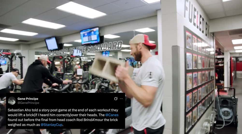 Extremely Jacked Rod Brind'Amour Tricked The Hurricanes Into Lifiting A Cinderblock All Season That Weighs As Much As The Stanley Cup