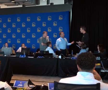 The Cameras Cutting To Warriors Owner Joe Lacob And GM Mike Dunleavy Arguing Over Their Pick Is Draft Night TV At Its Finest