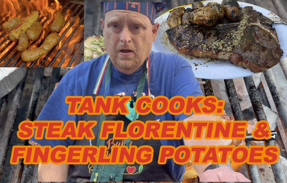 Tank Cooks Steak Florentine and Fingerling Potatoes