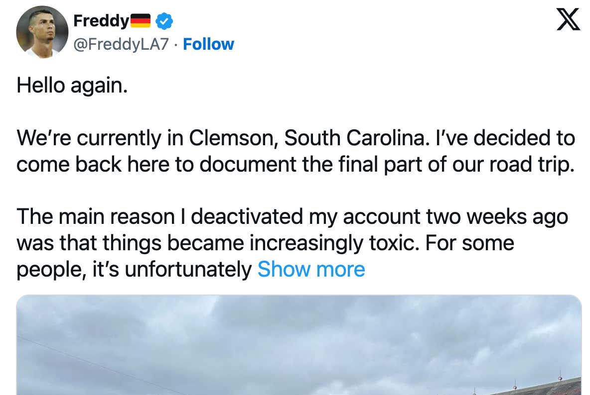 HE'S BACK! German Soccer Fan FreddyLA7 Has Reactivated His Twitter Account After His Toxic American Road Trip
