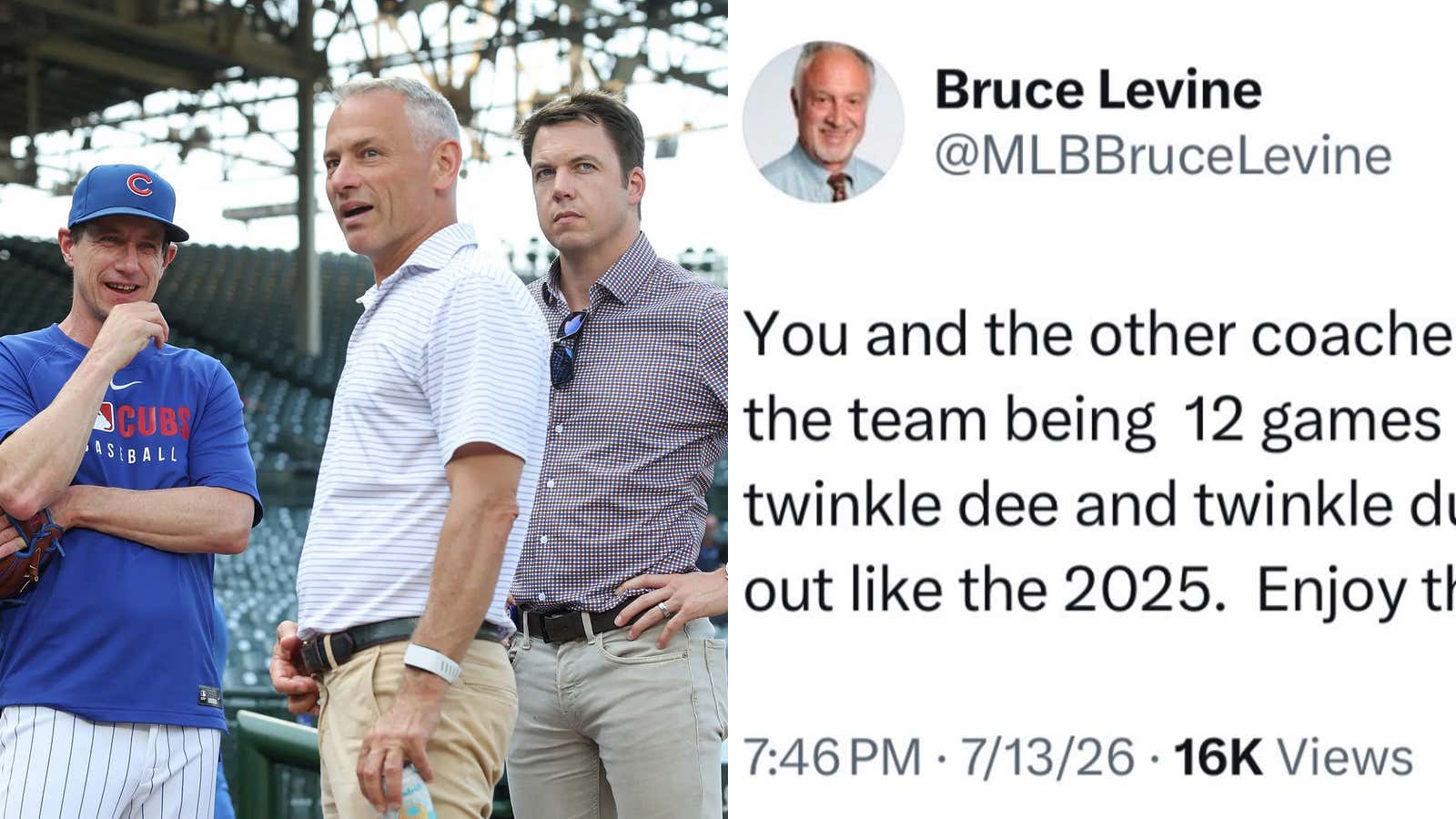 "Twinkle Dee And Twinkle Dum" – It Seems Cubs Reporter Bruce Levine Accidentally Tweeted A Text/DM, Presumably Bashing The Cubs Front Office To A Member Of The Coaching Staff