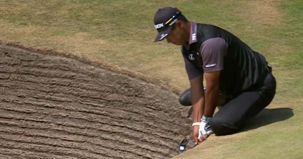 It's Early But Hideki Matsuyama Hitting An Insane Shot Out Of Deep Bunker From His Knees Is The Leader In The Clubhouse For Shot Of The Day At The Open Championship