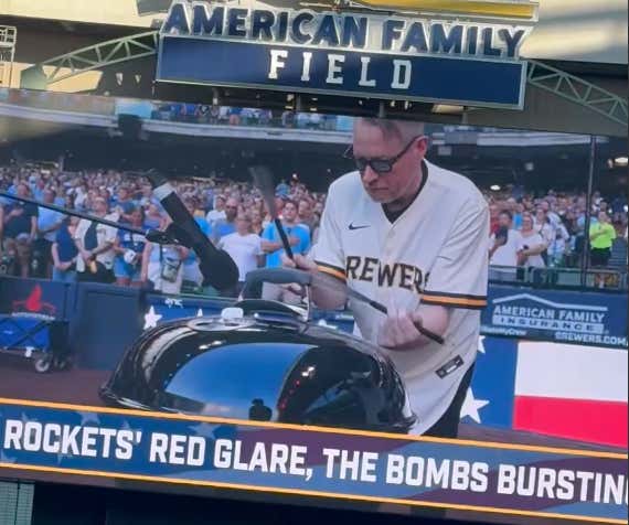 It Doesn't Get More Beautifully American Than Playing The National Anthem On A Weber Kettle Grill At The Brewers Game
