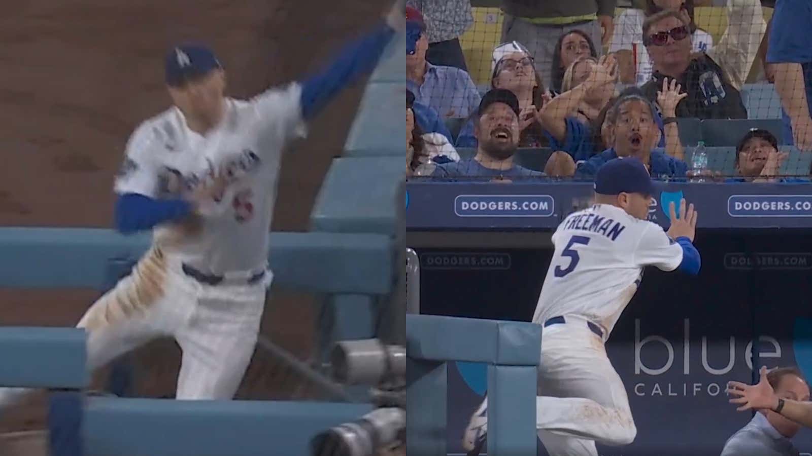 Freddie Freeman Took a Cartoonishly Nasty Fall Down The Dugout Steps Last Night