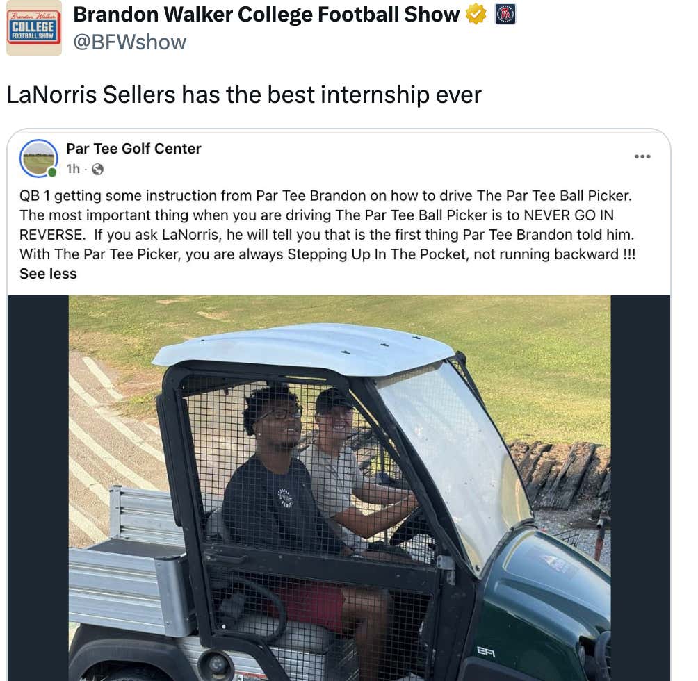 The Dream Life: We Got An Update On LaNorris Sellers Spending The Semester Working At A Driving Range While Taking 0 Classes And Being QB1