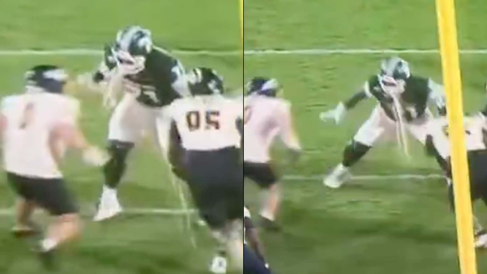 Michigan State Lineman Puking All Over Two Defenders Right After The Snap Is The Greatest Form Of Pass Protection You'll Ever See