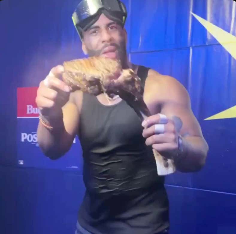 Yandy Diaz Celebrated The Rays Postseason Berth By Walking Around The Clubhouse Eating A Massive Tomahawk Steak With His Bare Hands