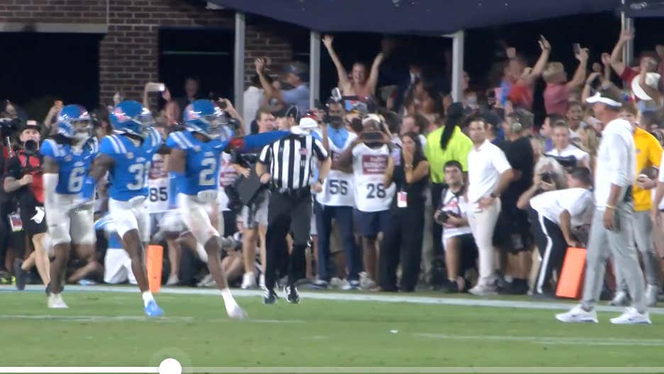 There Ain't Gonna Be A Better College Football Video Than This Angle Of Ole Miss Getting The Game-Winning INT, Celebrating In Lane's Face