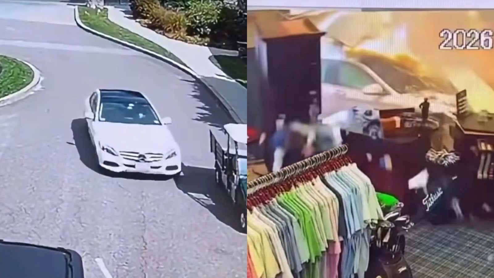 Scary Footage of White Mercedes Crashing Through Front of Pro Shop at Boston Area Country Club