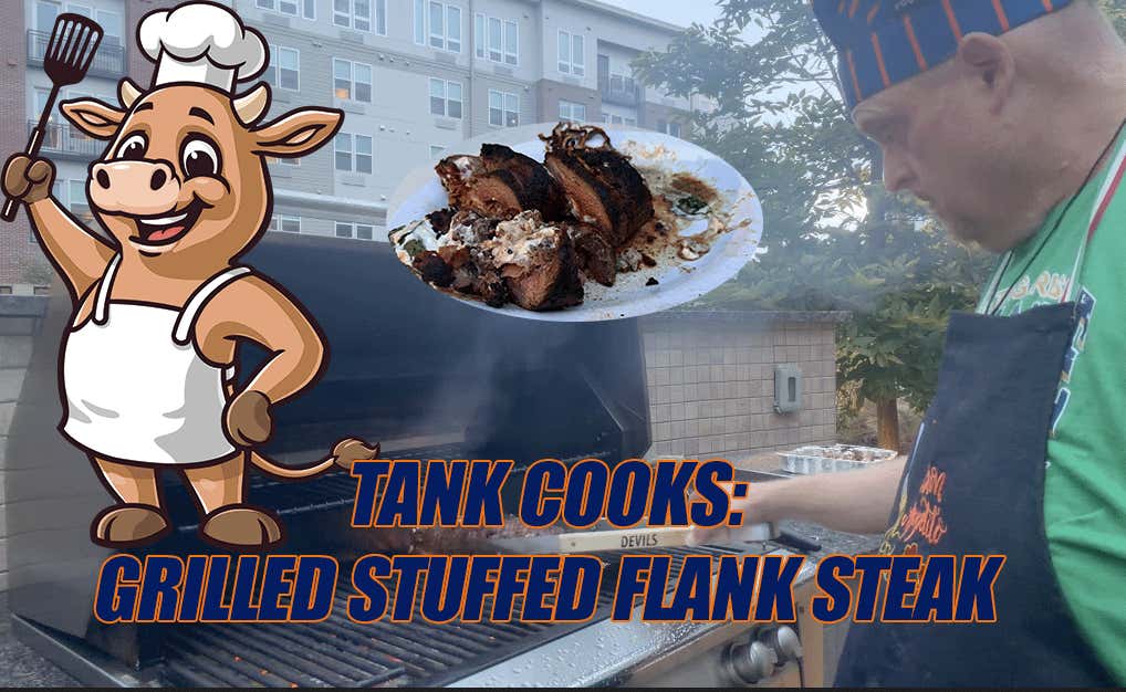 Tank Cooks Grilled Stuffed Flank Steak