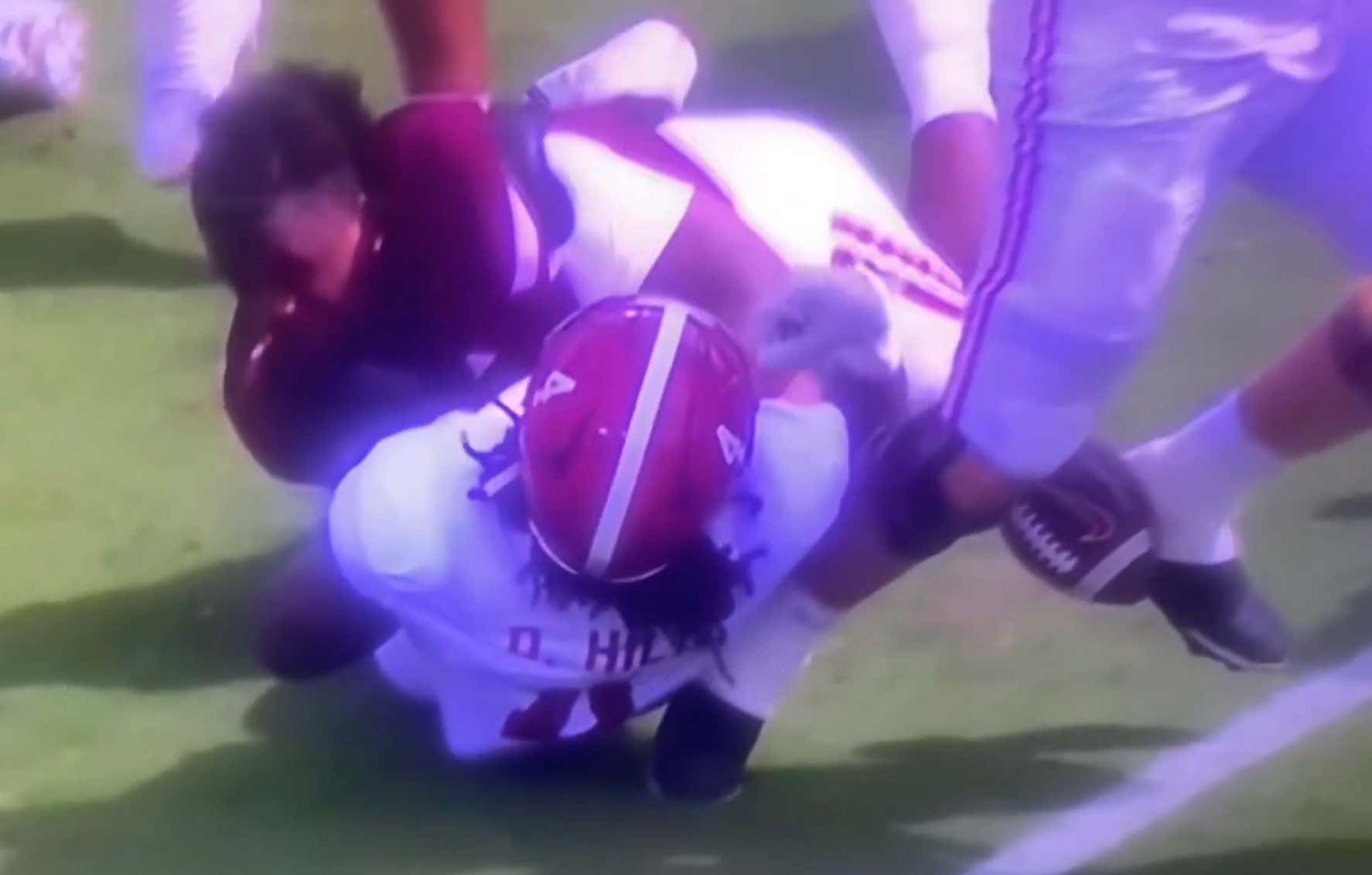 Mississippi State's Jaray Bledsoe Making a Solo Tackle AND Stripping The Football With No Helmet Might Be The Coolest Play You See Today