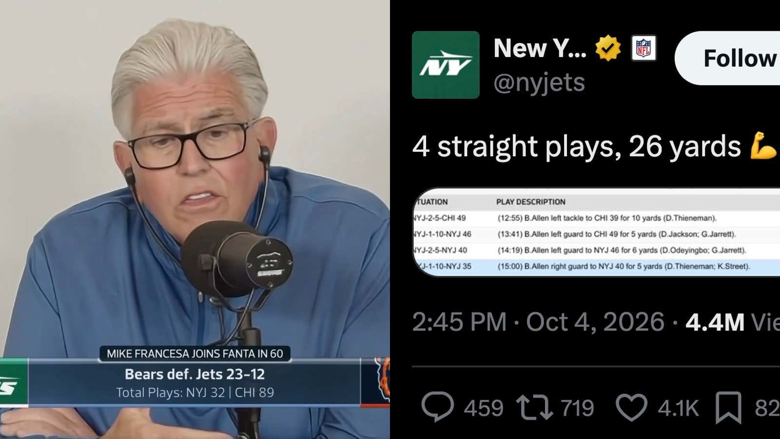 "I Don't Know How You Verify It" – Mike Francesa Still Throws 150 MPH Knuckleballs, Is Unsure How We Know The NY Jets '4 Straight Plays, 26 Yards' Tweet is Real