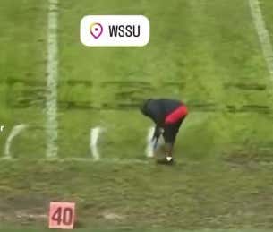 All Things Considered, These Fellas At Winston Salem University Are Doing A Heckuva Job Spray Painting The Yardage Lines Onto Their Football Field