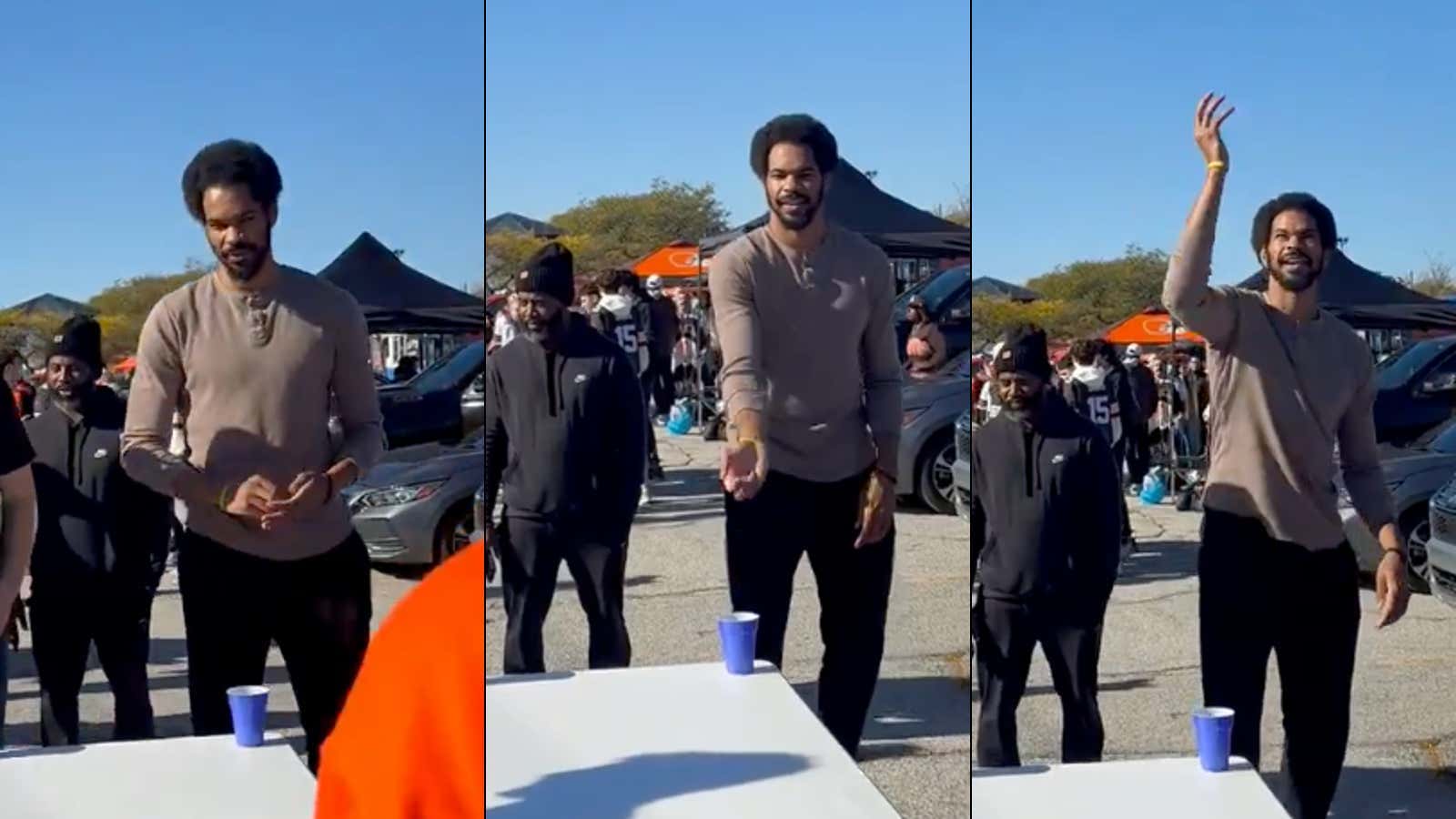 Welcome To Cleveland: Jarrett Allen Is Playing Beer Die In The Muni Lot Before The Browns Game