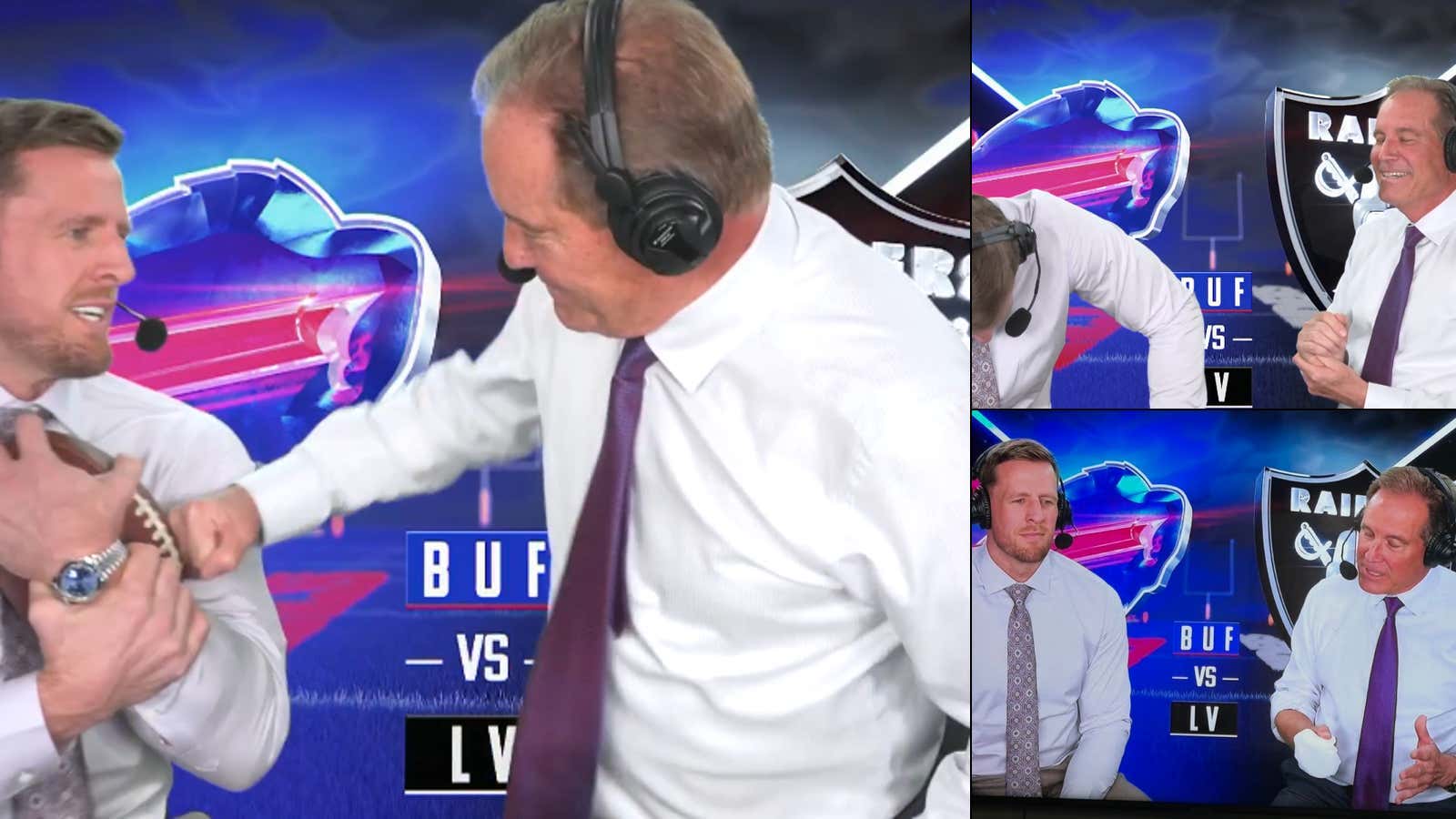 Jim Nantz Is Tough As Nails, Continues To Call Game Even After He Broke His Damn Wrist Trying To Peanut Punch A Ball Out Of JJ Watt's Grips