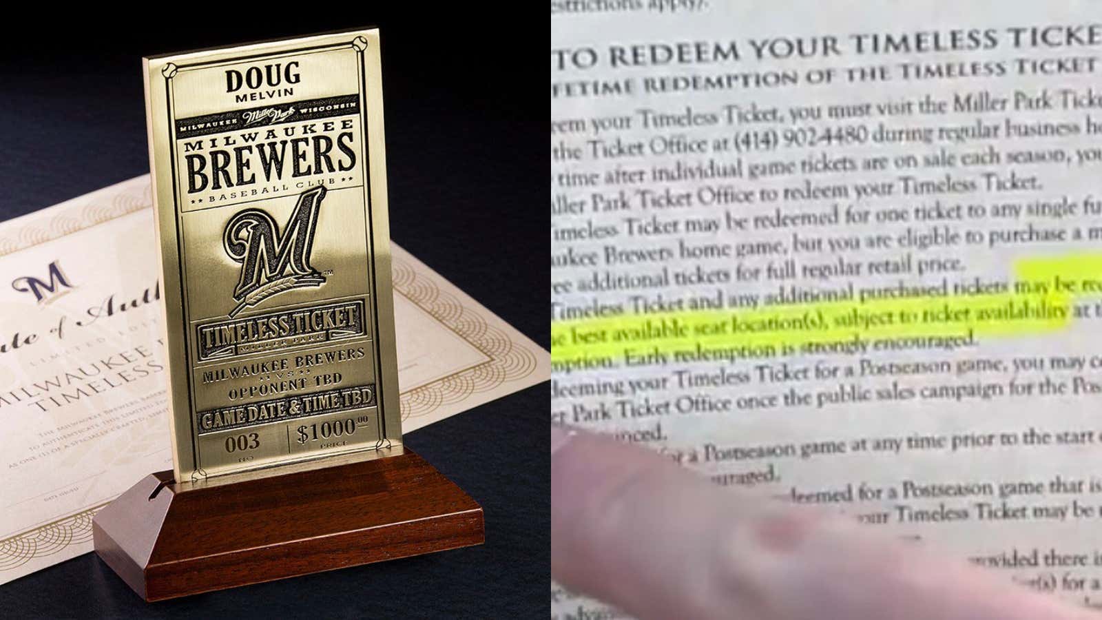 Milwaukee Brewers Fans Who Purchased "Timeless Tickets" For $1000 Over a Decade Ago, That Are Supposed to Get Them Best Seats Available for ANY Brewers Game, Say Brewers Aren't Fully Honoring The Deal for World Series