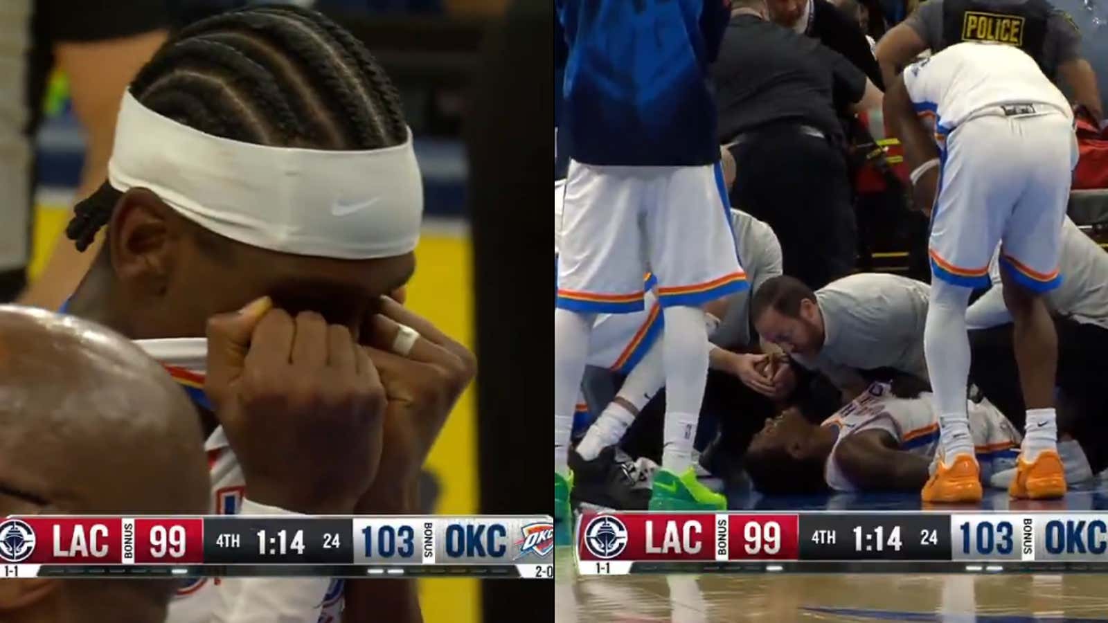 SGA Was Brought To Tears After Jalen Williams Suffered What Appears To Be A Devastating Lower Leg Injury