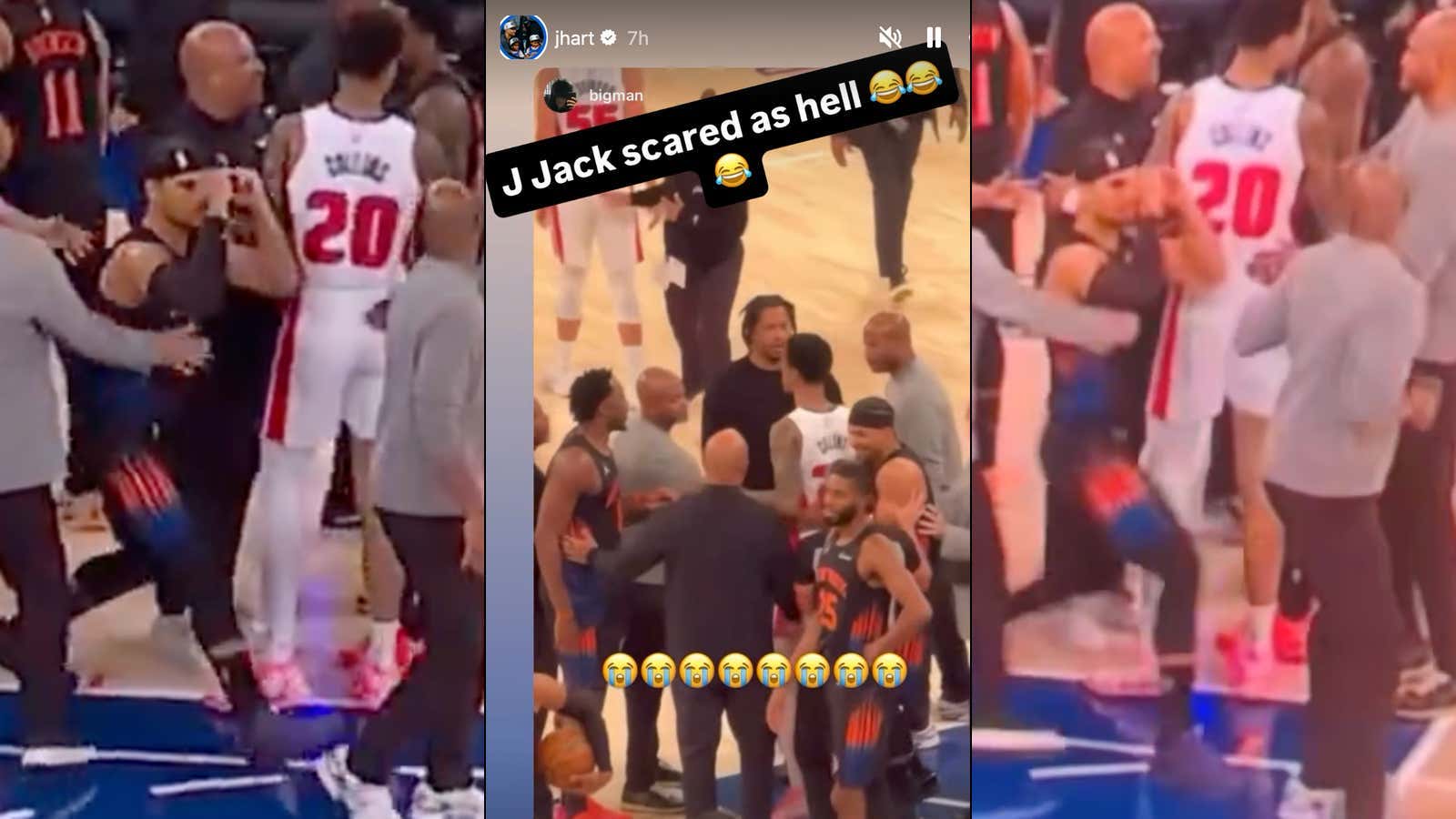 Pistons Coach Jarrett Jack Basically Shit Himself Out Of Fear When Josh Hart Squared Up With Him On The Court During A Kerfuffle Last Night