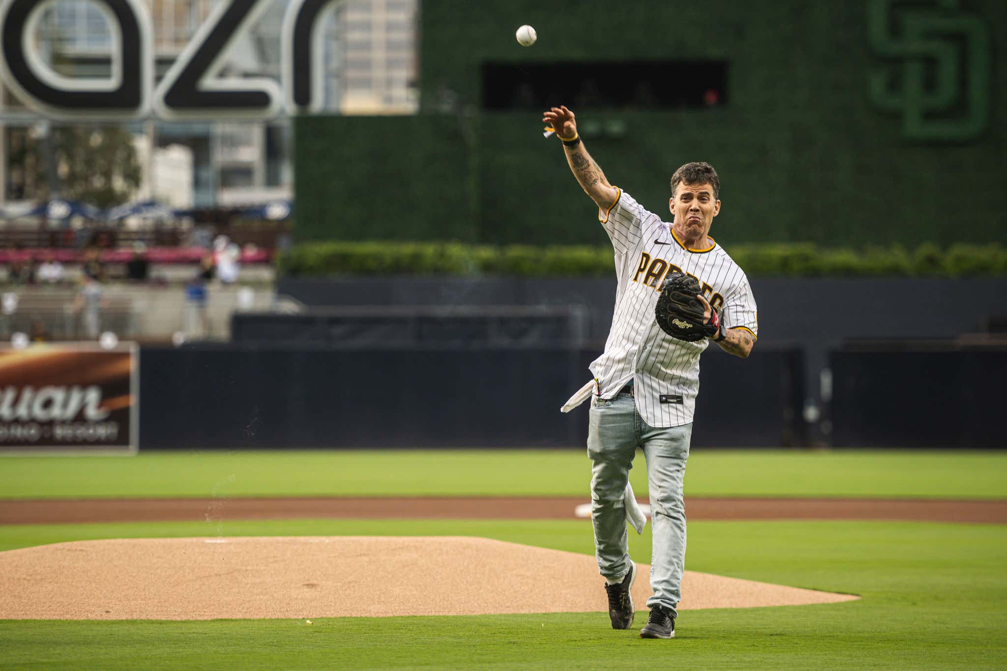 Of Course Steve-O Spit A Fireball 10 Feet In The Air Before Throwing Out The First Pitch At The Padres Game