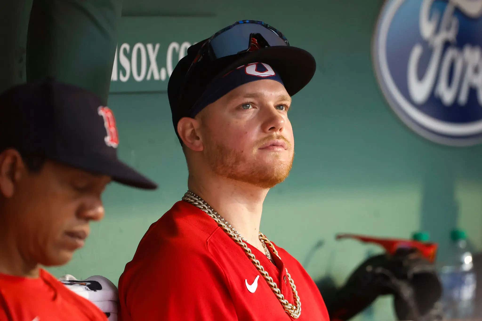 Justin Turner of the Boston Red Sox talks with manger Alex Cora News  Photo - Getty Images