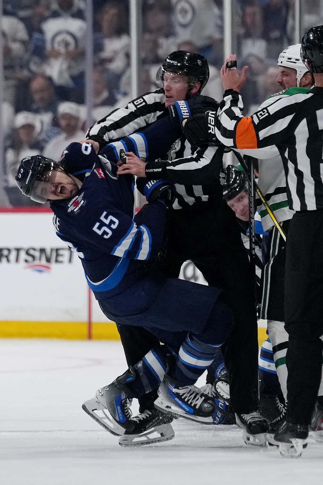 Holy Frick: Jamie Benn Got A 2-for-1 Special After Dropping Mark Scheifele And The Ref With This Massive Punch