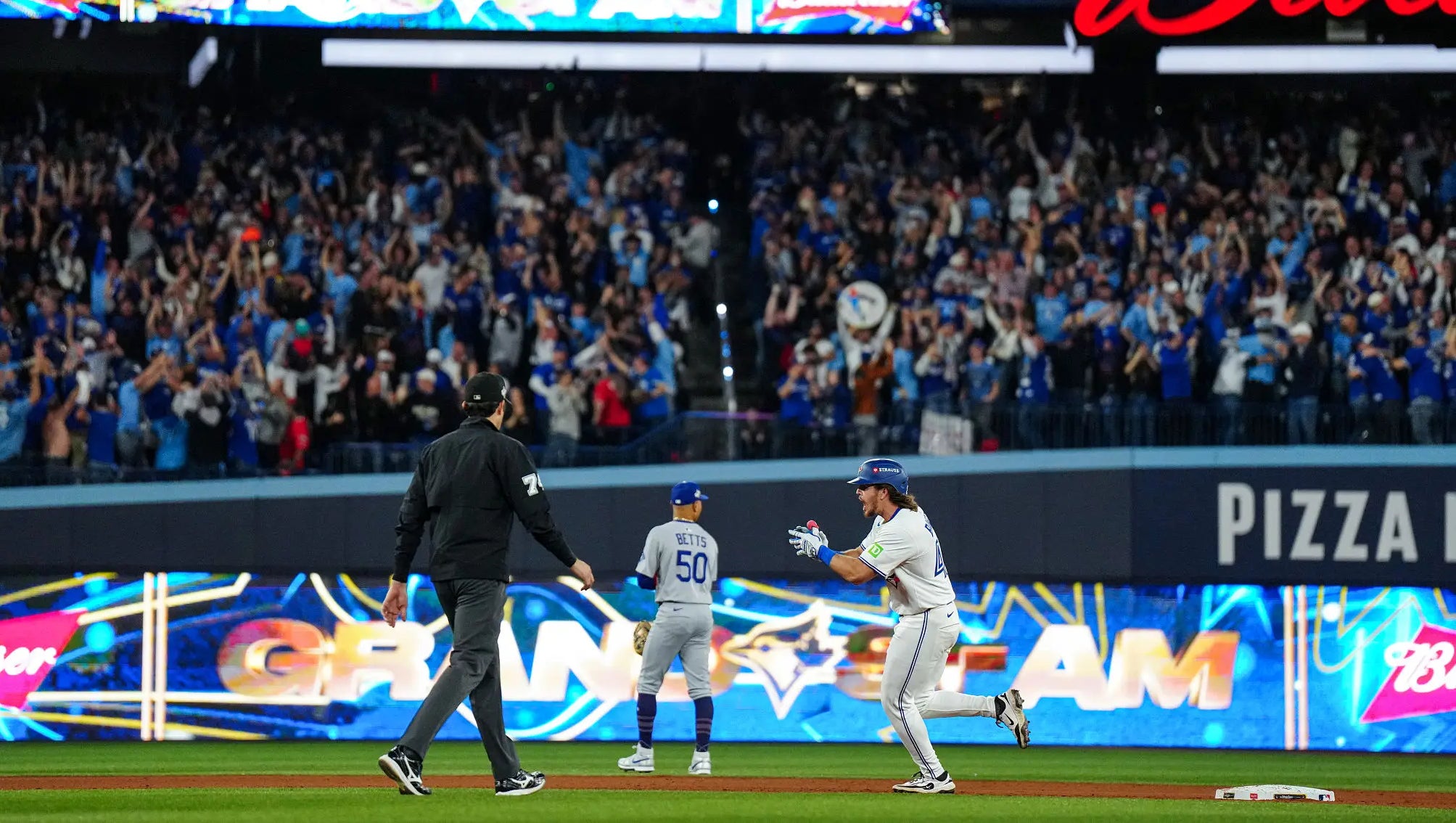 Behind a 6th Inning Onslaught, The Toronto Blue Jays Punch First In The World Series And Boat Race The Dodgers In Game 1