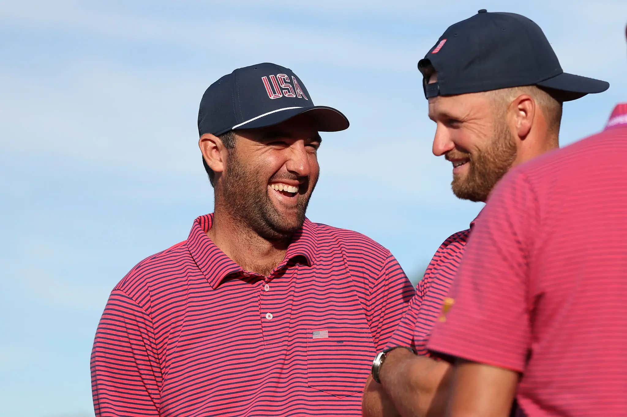 Guys Being Dudes: We Got Chris Gotterup Triple Stacking Beers And Scottie Giving Wyndham Clark A Purple Nurple To Celebrate The Presidents Cup Win