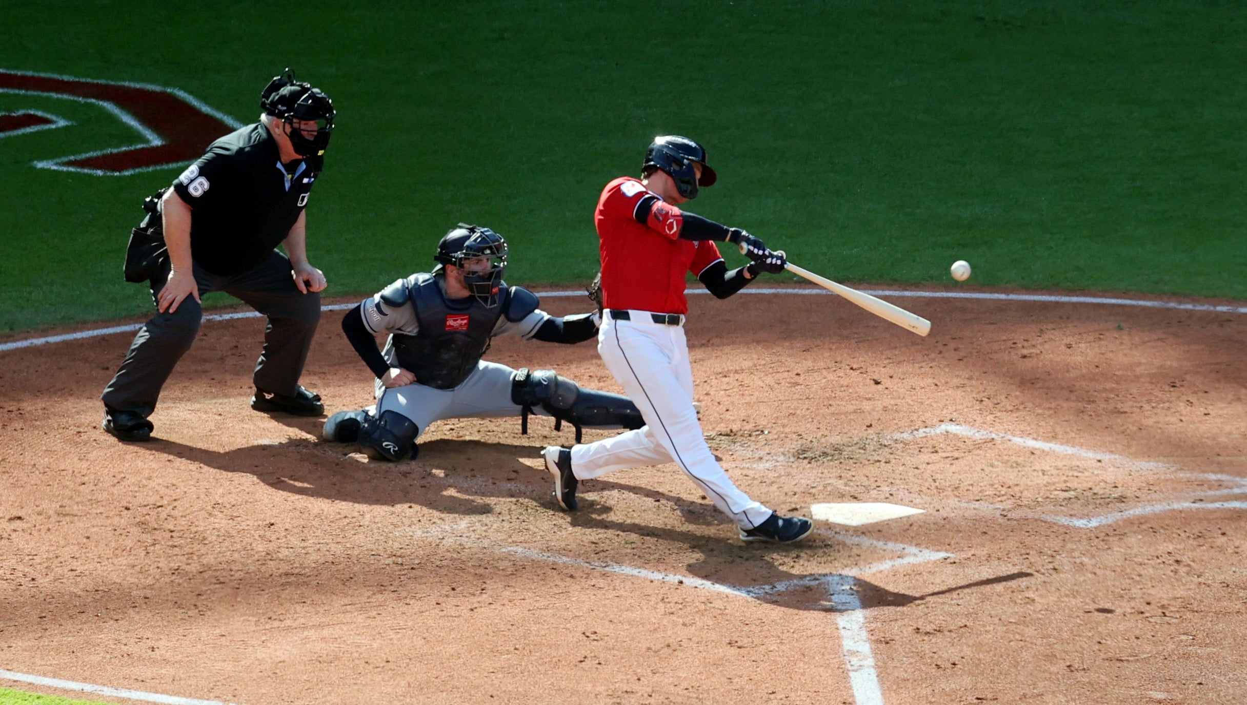Petey Halpin Bat Flipped To The Moon As The Guardians Took A 2-1 Lead In The ALCS