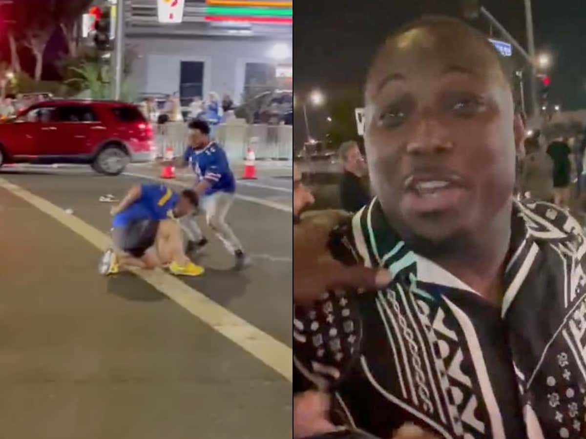 True Sign The NFL Is Back: LeSean McCoy Watching This Hilariously Awful Street Fight Between Rams And Bills Fans
